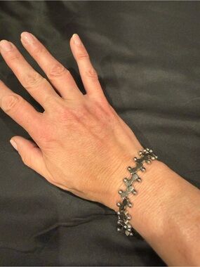Sterling Silver Peanut Chain Link Bracelet - Hammered Texture Modern Link